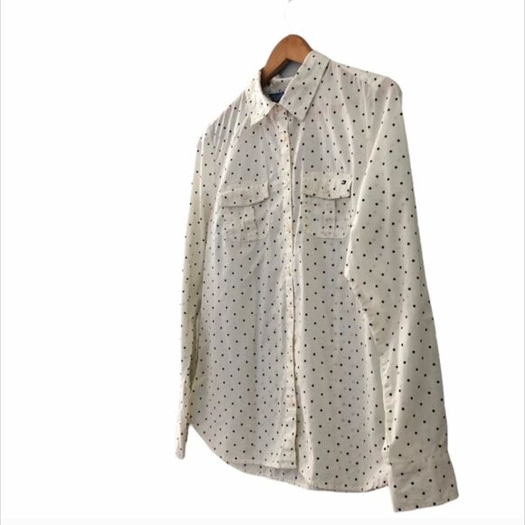 Tommy Hilfiger Med Blouse Top Button Down Shirt Cream / Black - Picture 2 of 6